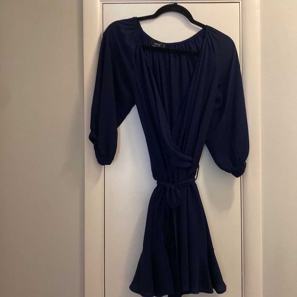 Vici on the shoulder or off the shoulder navy dress
